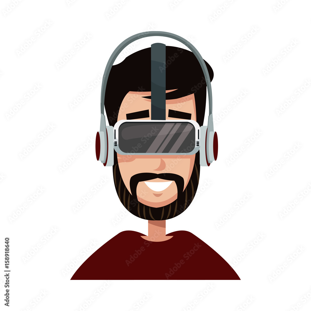 character man young wearing vr glasses vector illustration