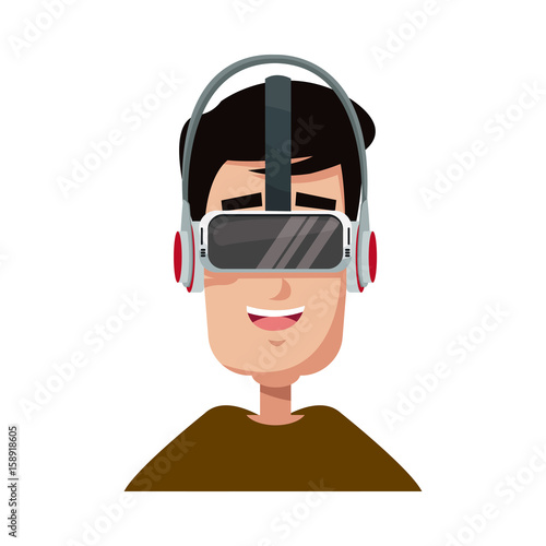 character man young wearing vr glasses vector illustration