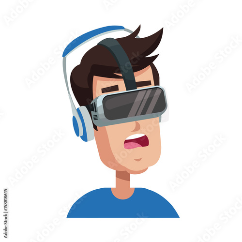 character man young wearing vr glasses vector illustration