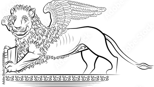 Drawing Lion with wings - symbol of Venice, Italy