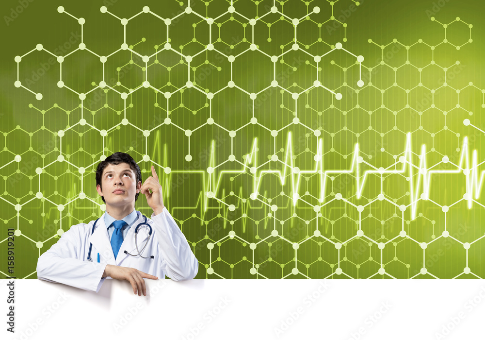 Doctor with banner Doctor with banner