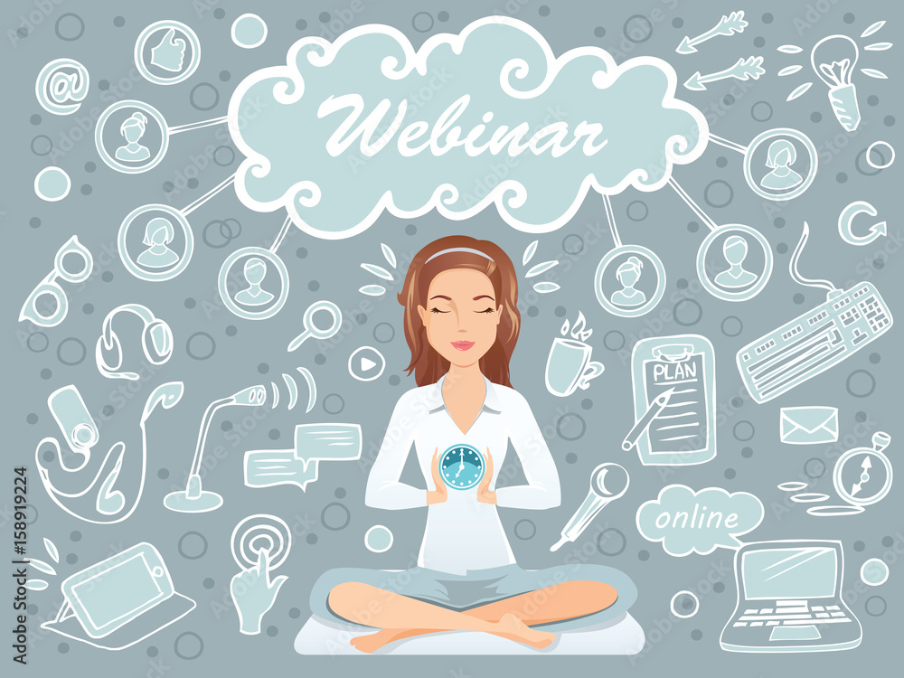 Cute woman preparing for a webinar / public speaker, coach, online education, e-learning Cute woman preparing for a webinar / public speaker, coach, online education, e-learning
