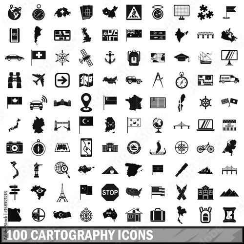100 cartography icons set, simple style 