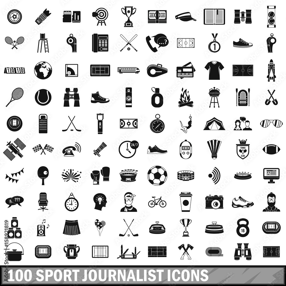 Fototapeta premium 100 sport journalist icons set, simple style