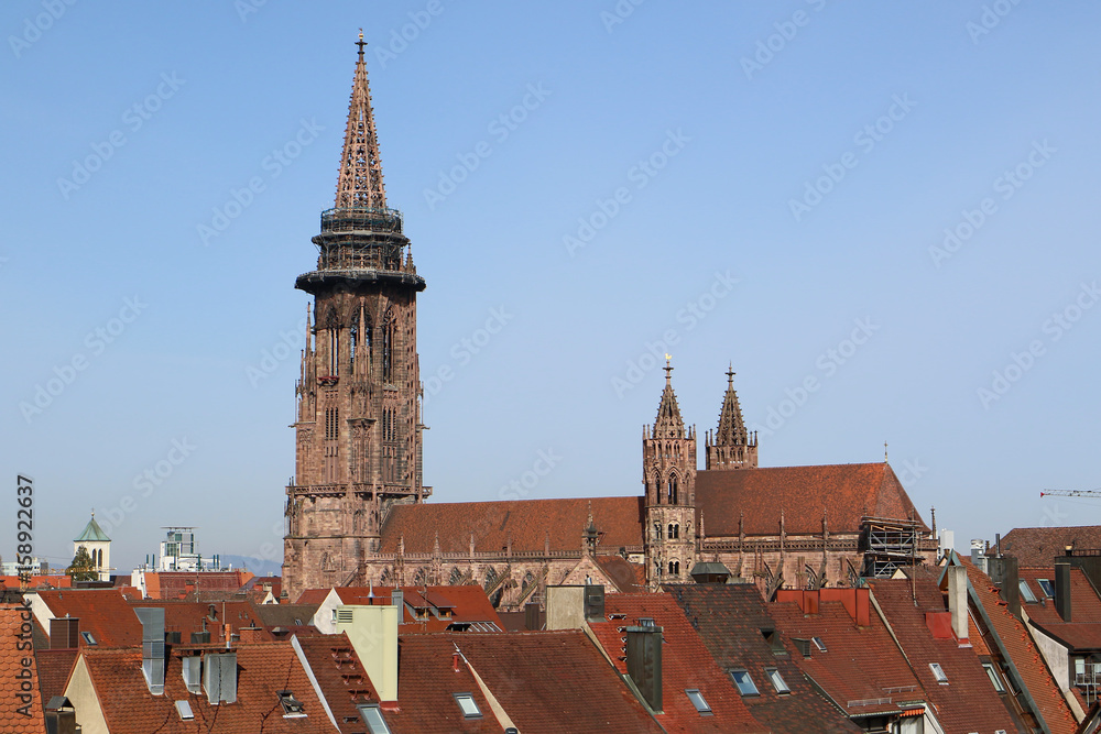 Freiburg Minster, a medieval church in the city of Freiburg, at the edge of the Black Forest, Germany