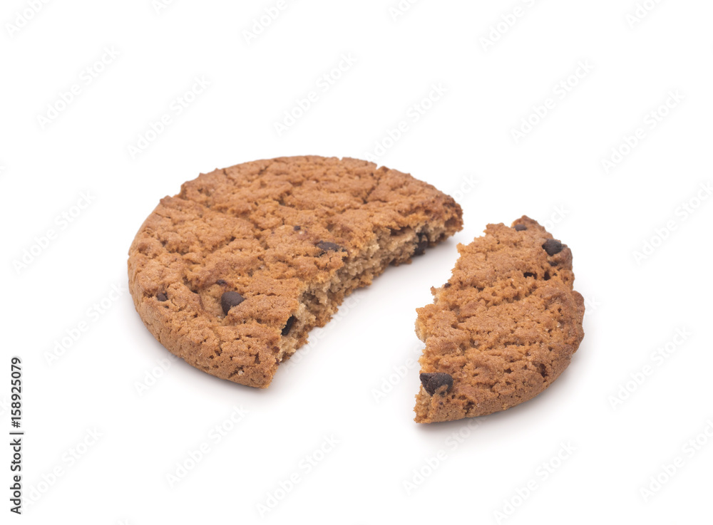 Oatmeal cookies with chocolate on a white background Oatmeal cookies with chocolate on a white background