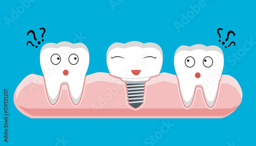 Human teeth and Dental implant. Stock vector illustration.