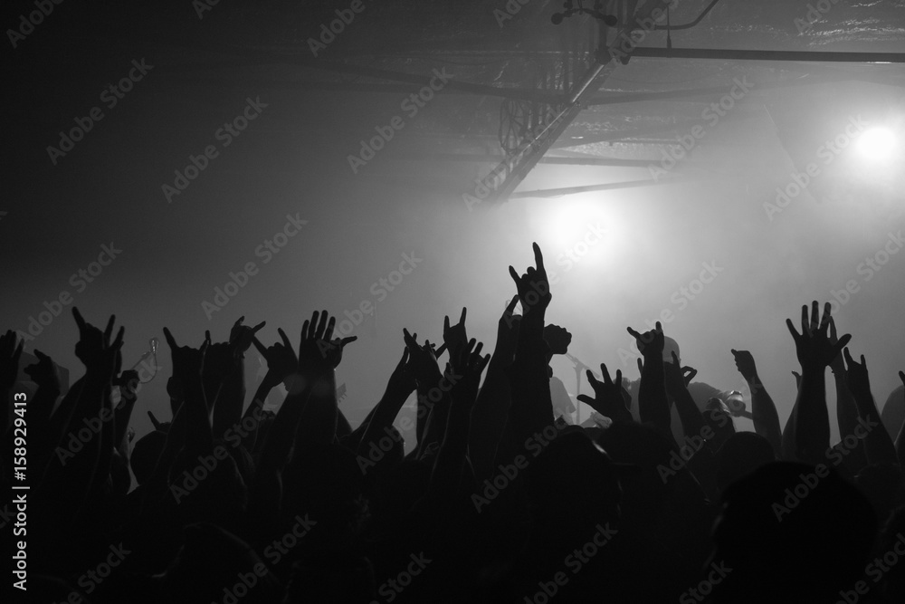 music bands crowds raising hands up in the air (shallow depth of field)