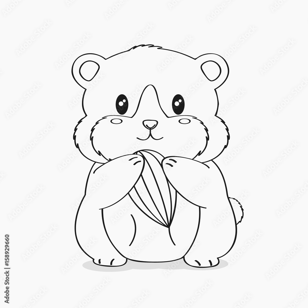 cute brown hamster holding a sunflower seed, line art vector. cute brown hamster holding a sunflower seed, line art vector.