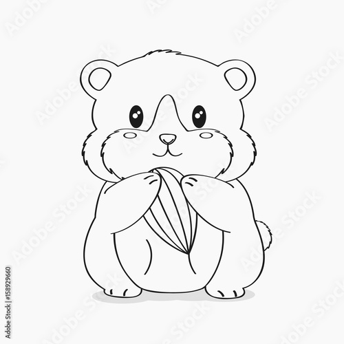 cute brown hamster holding a sunflower seed, line art vector.