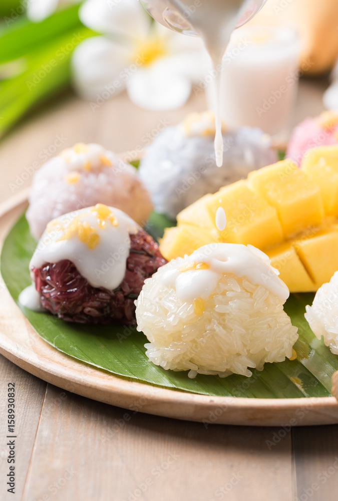 coconut milk on sticky rice with ripe mango coconut milk on sticky rice with ripe mango