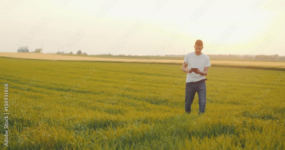 Modern Young Farmer using digital tablet on agricultural field. Modern Young Farmer using digital tablet on agricultural field.