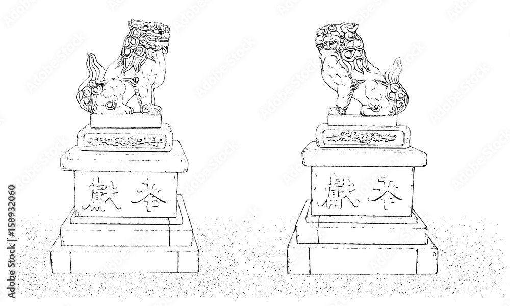 漫画風ペン画イラスト 狛犬 Stock Illustration Adobe Stock 漫画風ペン画イラスト 狛犬 Stock Illustration Adobe Stock