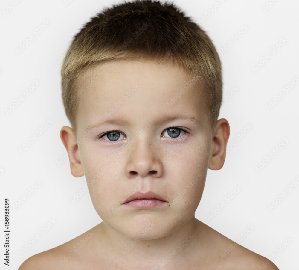 Caucasian Little Boy Frowning Bare Chested Caucasian Little Boy Frowning Bare Chested