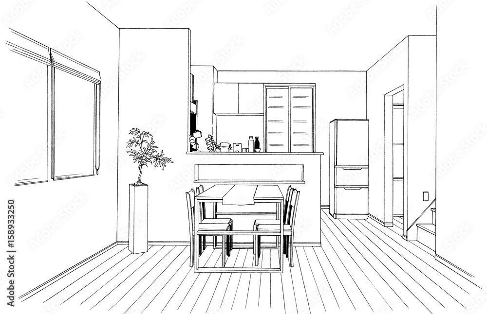 漫画風ペン画イラスト リビング Stock Illustration Adobe Stock