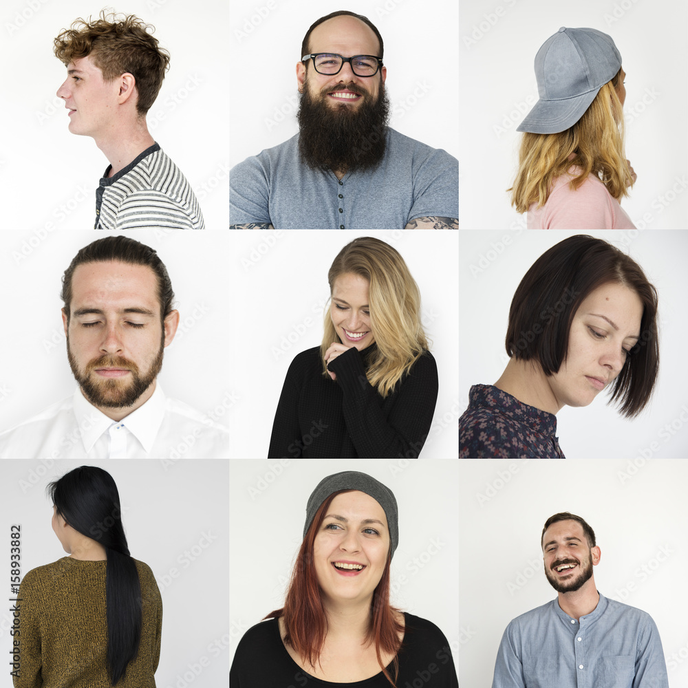 Set of Diversity People Face Expression Lifestyle Studio Collage Set of Diversity People Face Expression Lifestyle Studio Collage