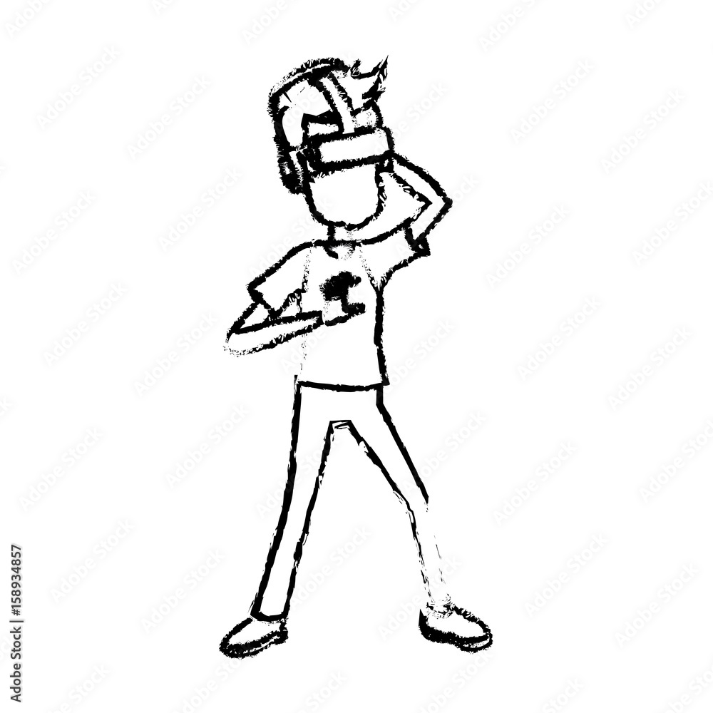 guy character wearing vr headset standing vector illustration guy character wearing vr headset standing vector illustration