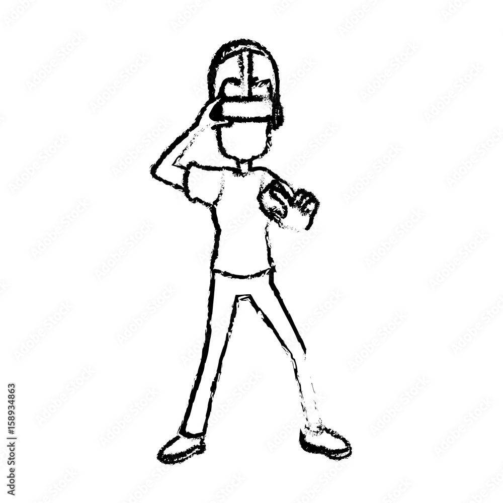 guy character wearing vr headset standing vector illustration