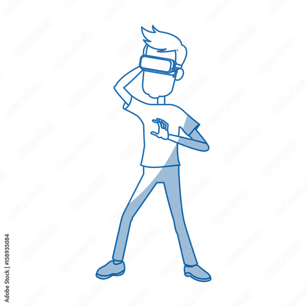 guy character wear vr glasses standing vector illustration guy character wear vr glasses standing vector illustration