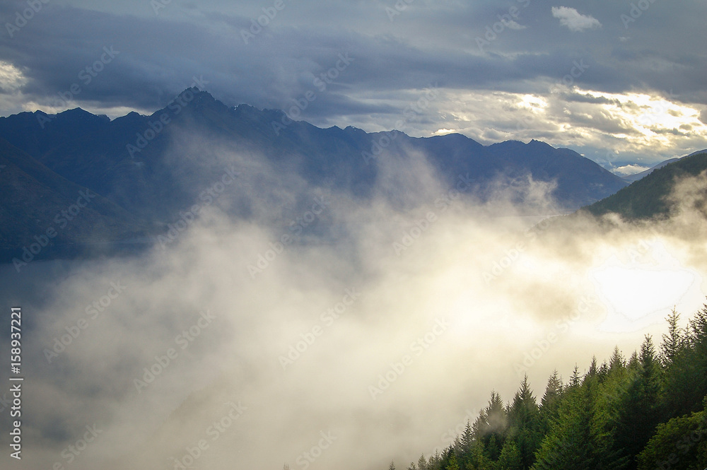 Low clouds over Lake Wakatipu - Queenstown, New Zealand