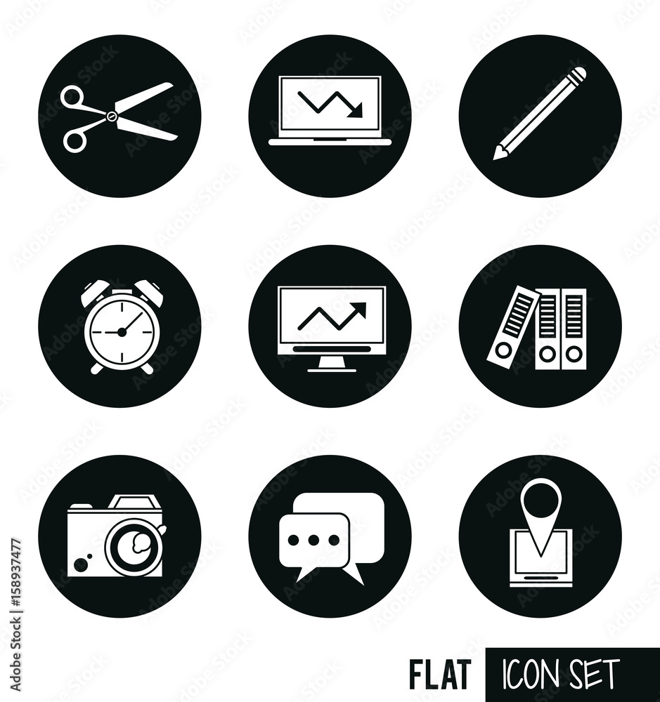 set of black silhouettes of business icons in circular frames vector illustration set of black silhouettes of business icons in circular frames vector illustration