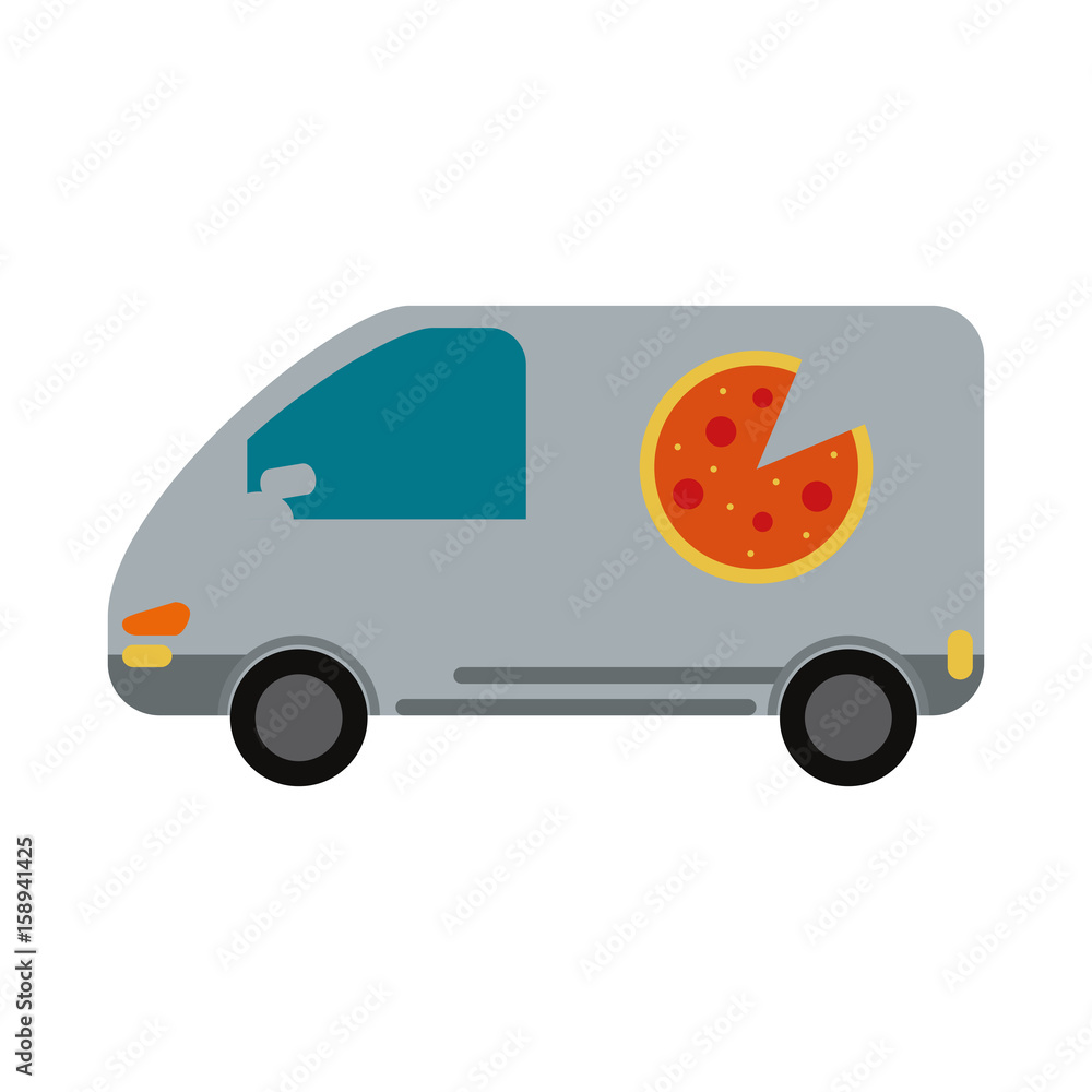 pizza car flat illustration icon vector design graphic