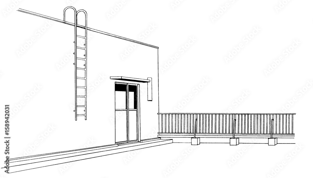 漫画風ペン画イラスト 屋上 Stock Illustration Adobe Stock