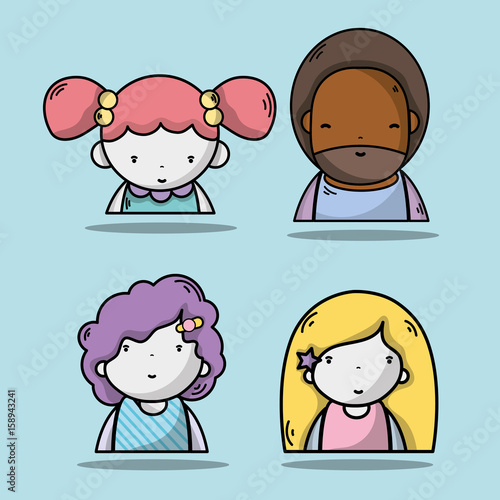 set women and man with beard and hairstyle
