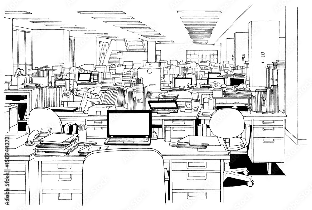 漫画風ペン画イラスト オフィス Stock Illustration Adobe Stock