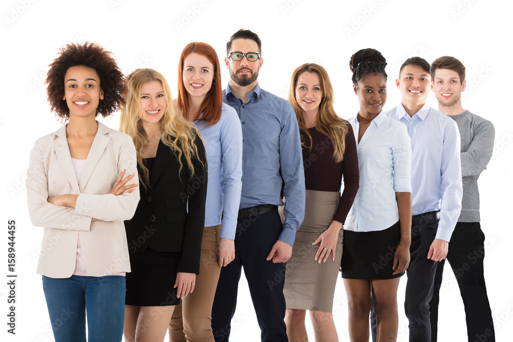 Fototapeta premium Smiling Multiracial College Students Standing In Row