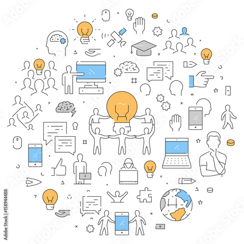 Vector line web banner for crowdsourcing