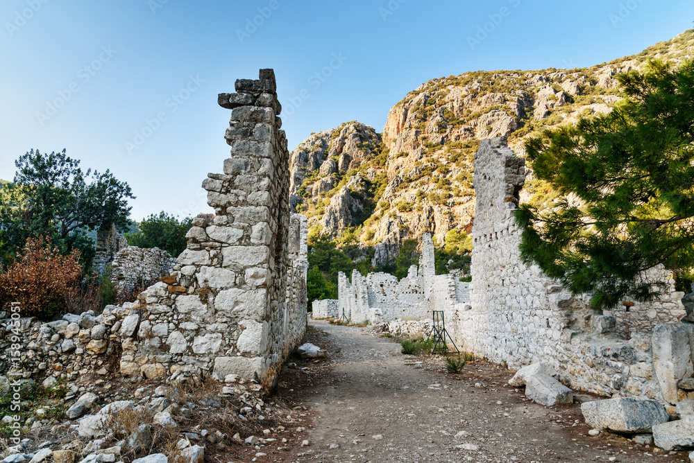 Avenue of North Necropolis. Ruins of ancient city Olympos in Lycia. Turkey