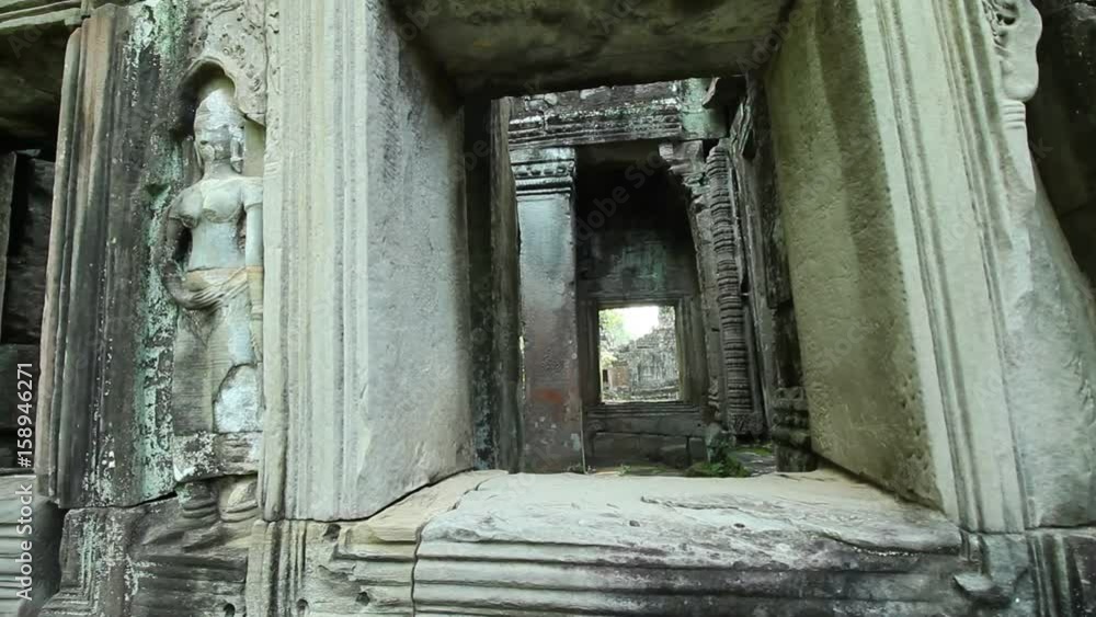 emple doorways, smooth diagonal tracking shot, Prasat Kravan temple in Angkor Wat area, Cambodia emple doorways, smooth diagonal tracking shot, Prasat Kravan temple in Angkor Wat area, Cambodia
