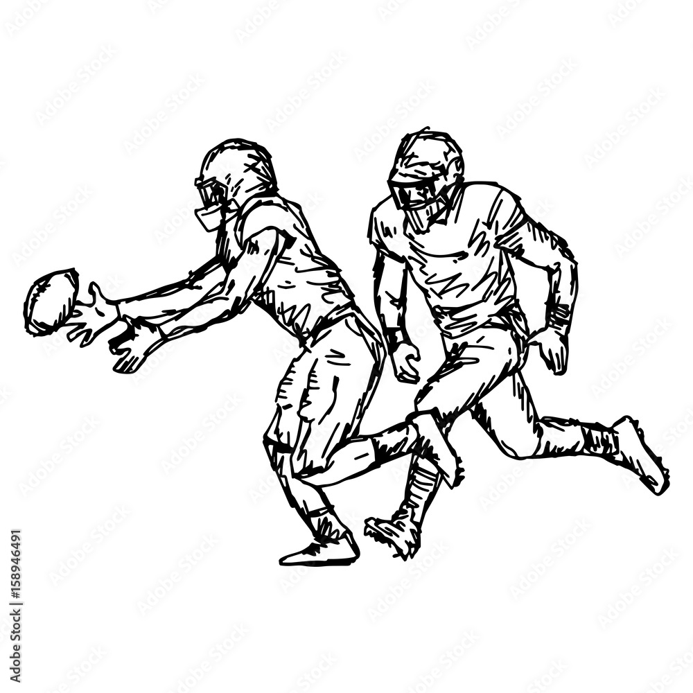 rugby football player - vector illustration sketch hand drawn with black lines, isolated on white background