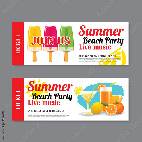 summer beach party invitation ticket template background