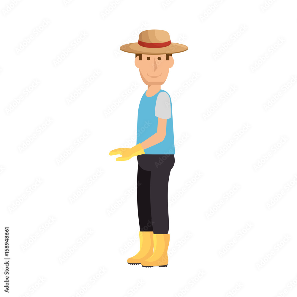 cartoon gardener man with a hat icon over white background colorful design vector illustration