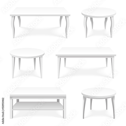 Table icons set isometric top isolated empty surface product object presentation template 3d design vector illustration