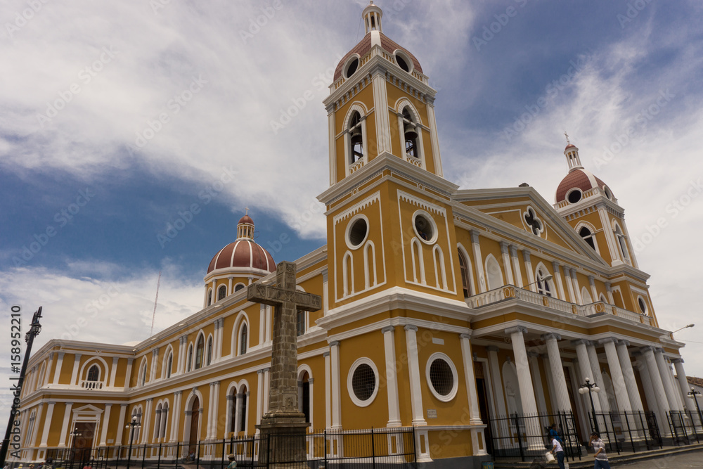GRANADA, NICARAGUA - APRIL 12, 2017: Cathedral outdoors view in a sunny day.