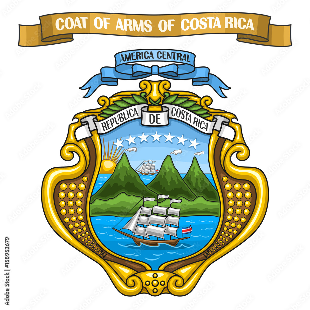 Vector illustration Costa Rican Coat of Arms, national state heraldic shield blazon Emblem of Vector illustration Costa Rican Coat of Arms, national state heraldic shield blazon Emblem of