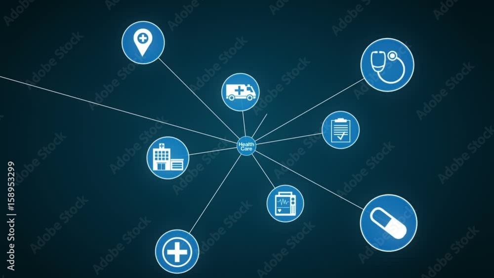 Various Health care technology icon connect global world map, dots makes world map. internet of things. Various Health care technology icon connect global world map, dots makes world map. internet of things.