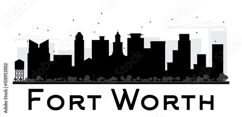 Fort Worth City skyline black and white silhouette.