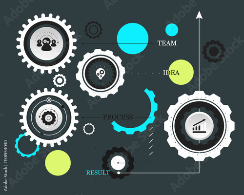 Vector illustration the stages of work. The steps to success. Illustration of gears