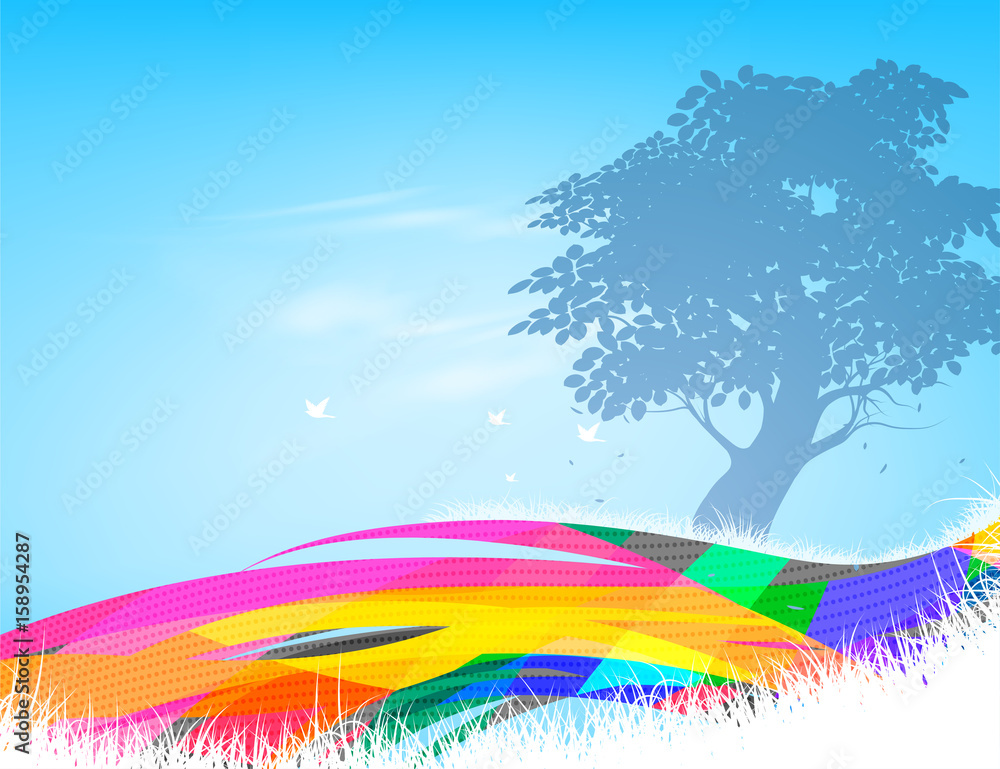 Tree forest silhouette scene on colors shape vector wallpaper concepts background