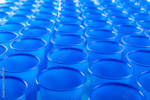 blue disposable plastic glasses