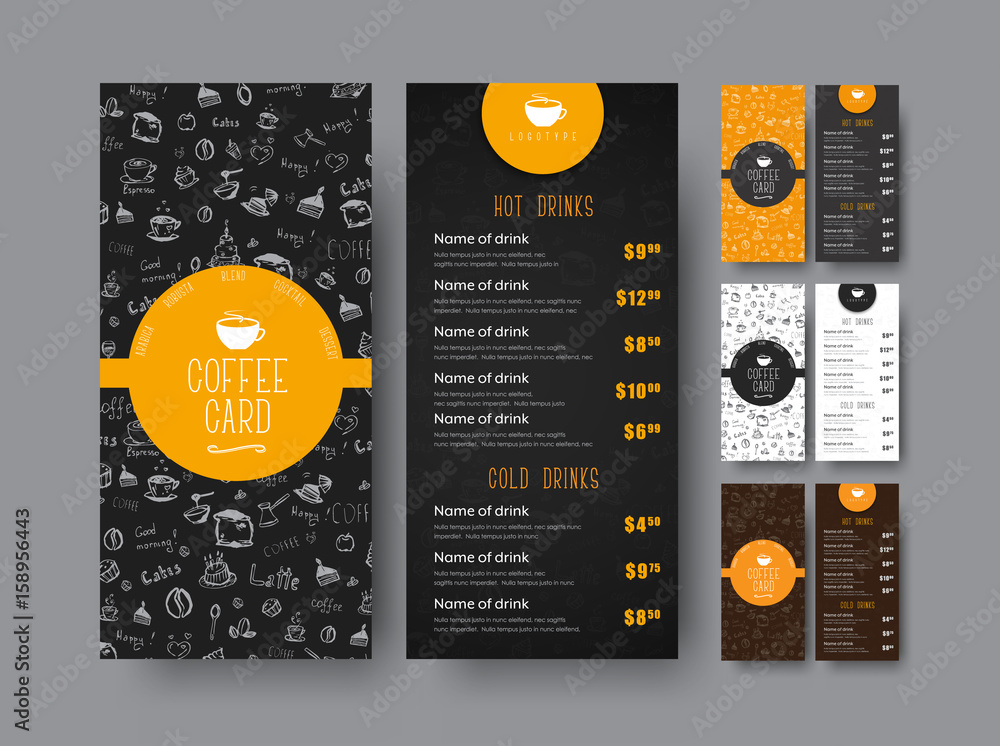 Template of the coffee menu for a cafe or restaurant. - obrazy, fototapety, plakaty 