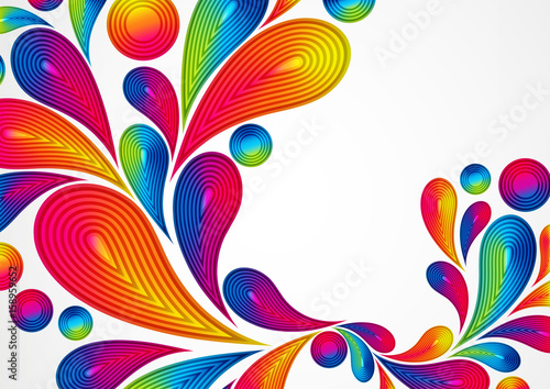 Colorful abstract background with striped drops splash  color design  graphic illustration. A4.