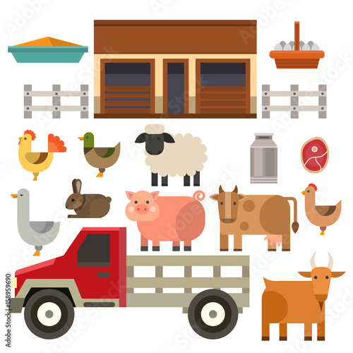 Farm icon vector illustration nature food harvesting grain agriculture different animals characters.