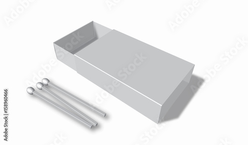 A box of matches with shadows on a white background.