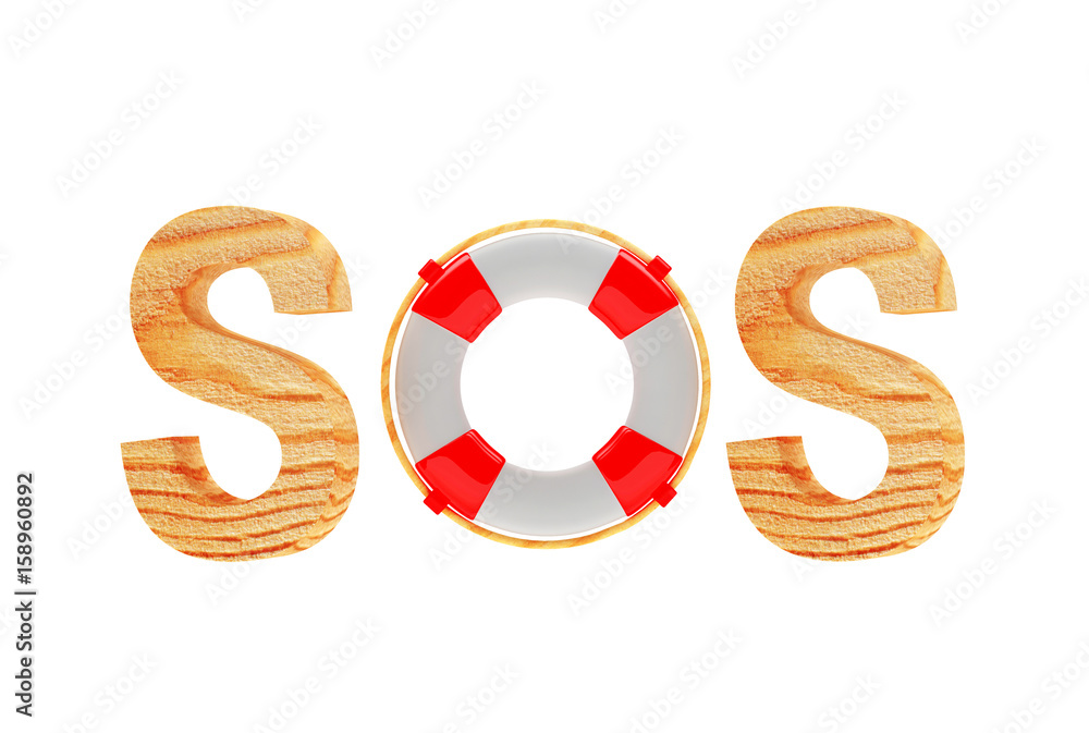 Word SOS with lifebuoy isolated on white background. 3d illustration Word SOS with lifebuoy isolated on white background. 3d illustration