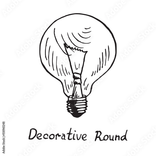 Decorative round lamp type, woodcut style design, hand drawn doodle, sketch in pop art style, isolated vector illustration